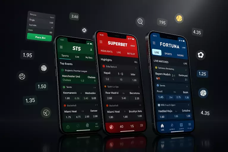 Porównanie aplikacji mobilnych bukmacherów - STS, Superbet i Fortuna na smartfonach