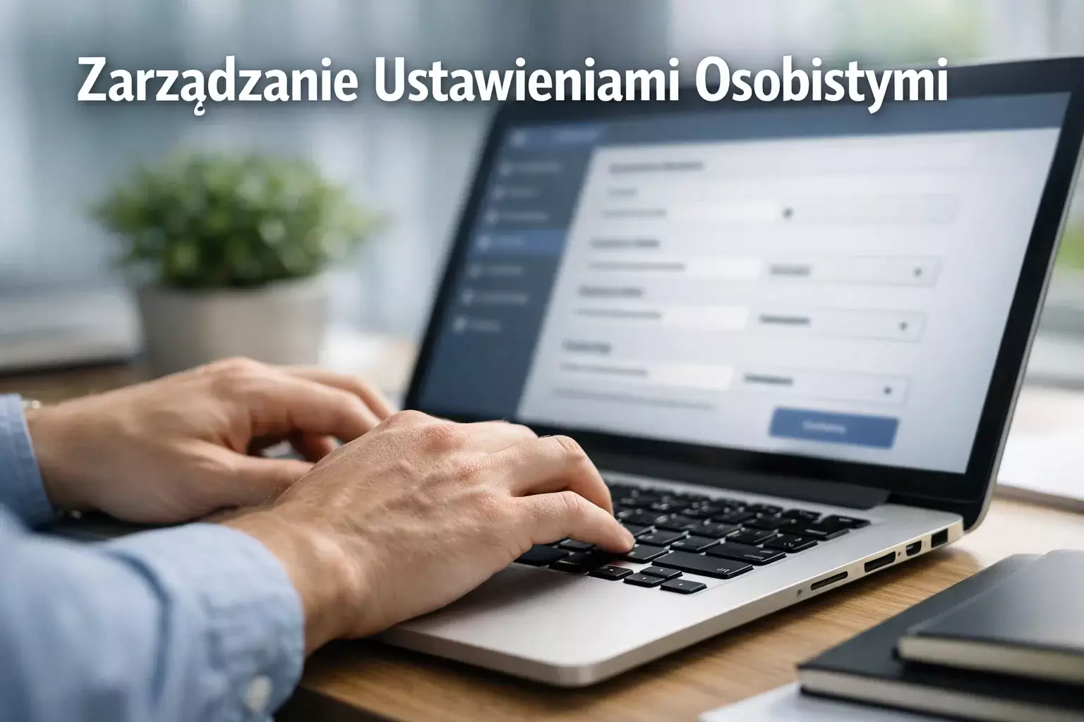 Zbliżenie na dłonie osoby korzystającej z laptopa przy biurku