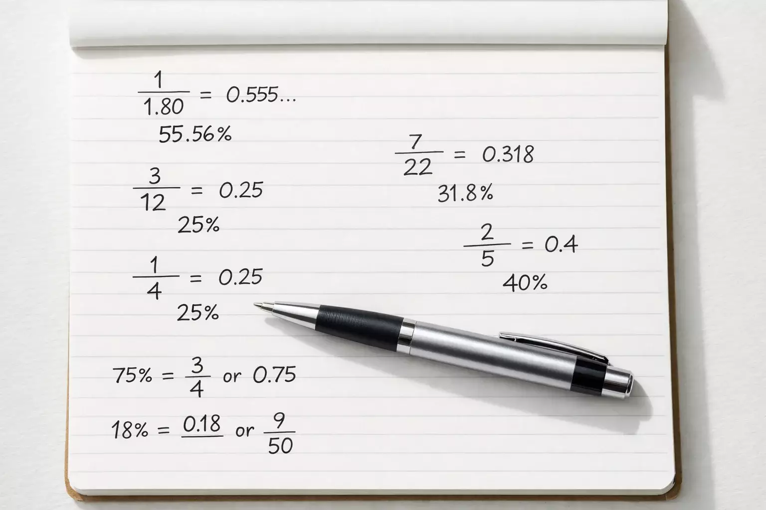 Notatnik z wzorami matematycznymi i długopisem