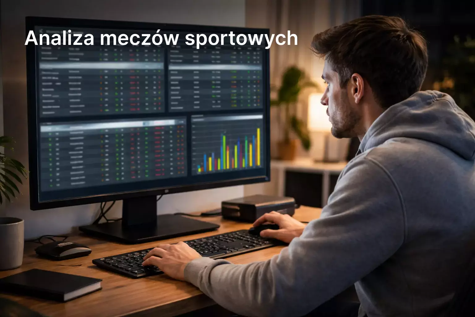 Osoba analizująca statystyki sportowe na monitorze komputera