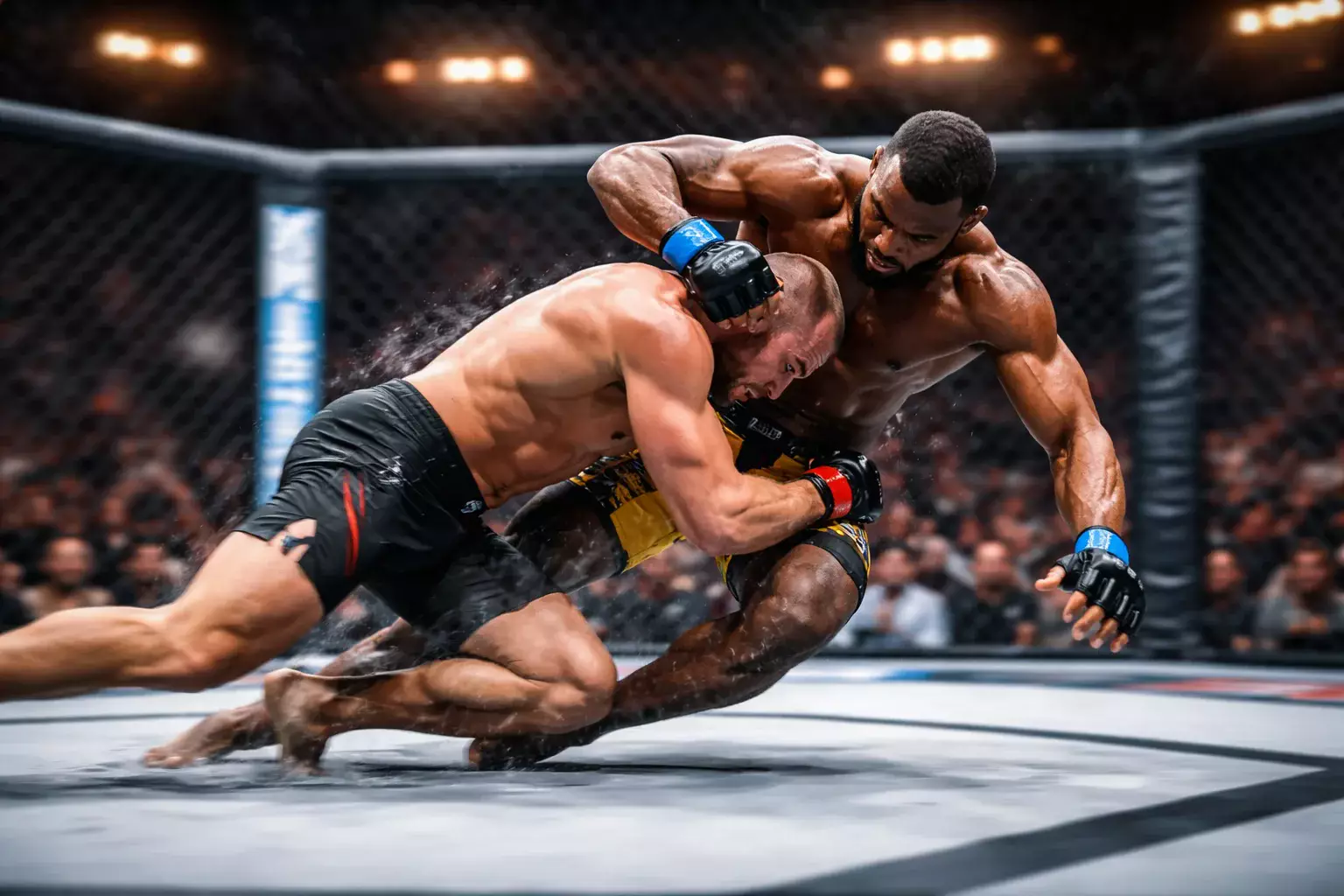 Dwóch zawodników MMA podczas walki w oktagonie