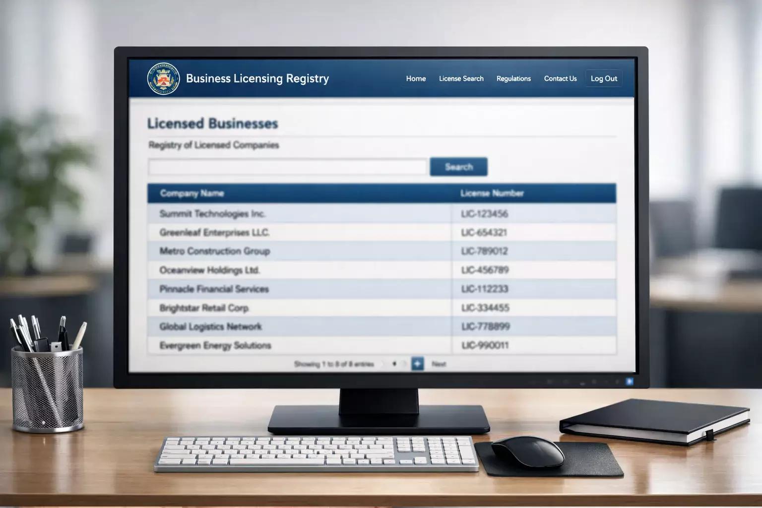 Ekran komputera z oficjalnym rejestrem licencji bukmacherskich